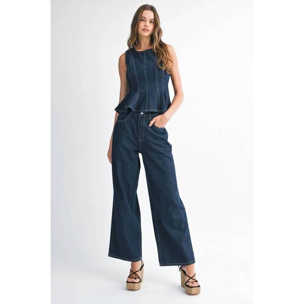 NEW MABLE milani denim top and pants set in blue